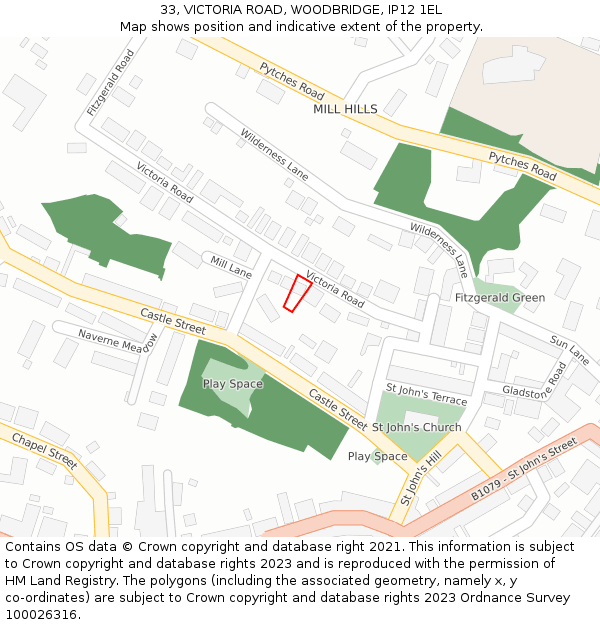 33, VICTORIA ROAD, WOODBRIDGE, IP12 1EL: Location map and indicative extent of plot
