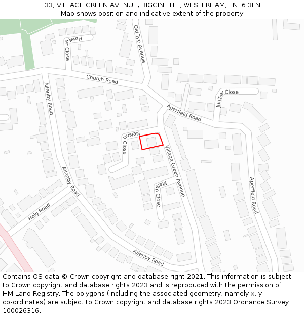 33, VILLAGE GREEN AVENUE, BIGGIN HILL, WESTERHAM, TN16 3LN: Location map and indicative extent of plot