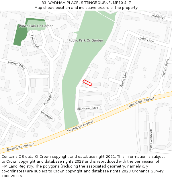 33, WADHAM PLACE, SITTINGBOURNE, ME10 4LZ: Location map and indicative extent of plot