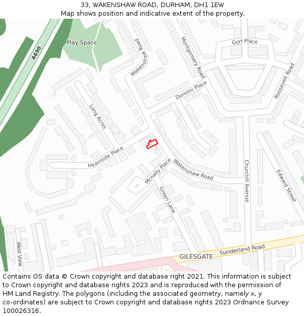 33, WAKENSHAW ROAD, DURHAM, DH1 1EW: Location map and indicative extent of plot