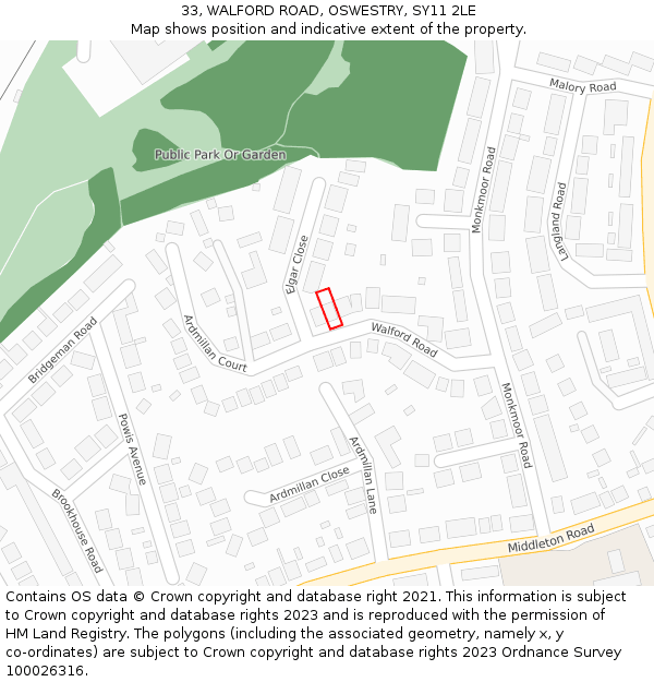 33, WALFORD ROAD, OSWESTRY, SY11 2LE: Location map and indicative extent of plot