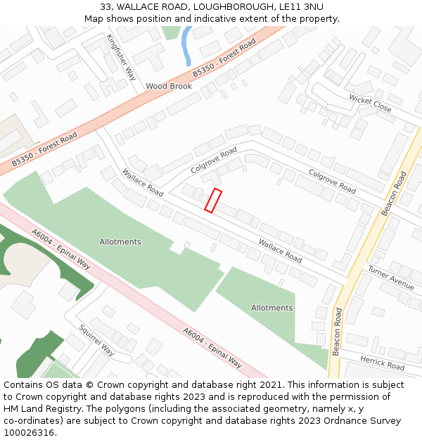 33, WALLACE ROAD, LOUGHBOROUGH, LE11 3NU: Location map and indicative extent of plot