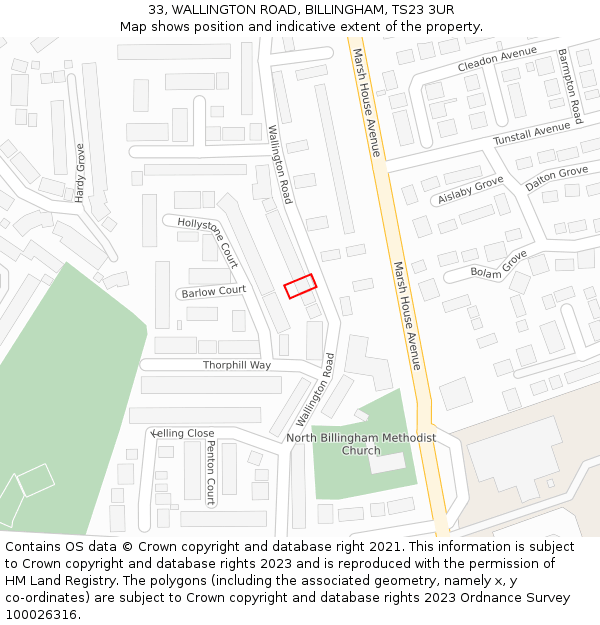 33, WALLINGTON ROAD, BILLINGHAM, TS23 3UR: Location map and indicative extent of plot