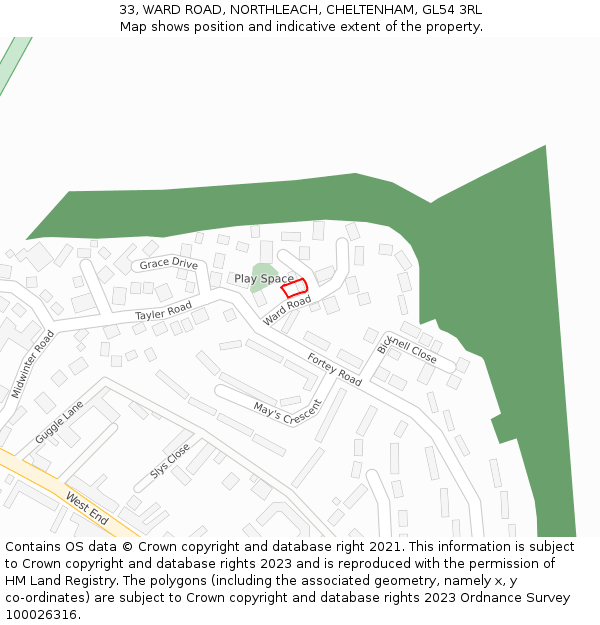 33, WARD ROAD, NORTHLEACH, CHELTENHAM, GL54 3RL: Location map and indicative extent of plot