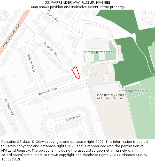 33, WARRENDER WAY, RUISLIP, HA4 8EB: Location map and indicative extent of plot