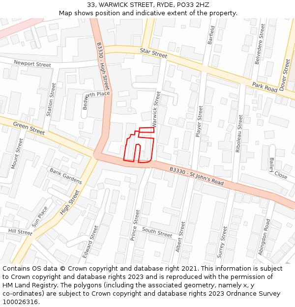 33, WARWICK STREET, RYDE, PO33 2HZ: Location map and indicative extent of plot