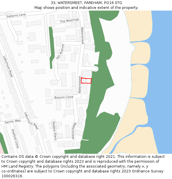 33, WATERSMEET, FAREHAM, PO16 0TG: Location map and indicative extent of plot