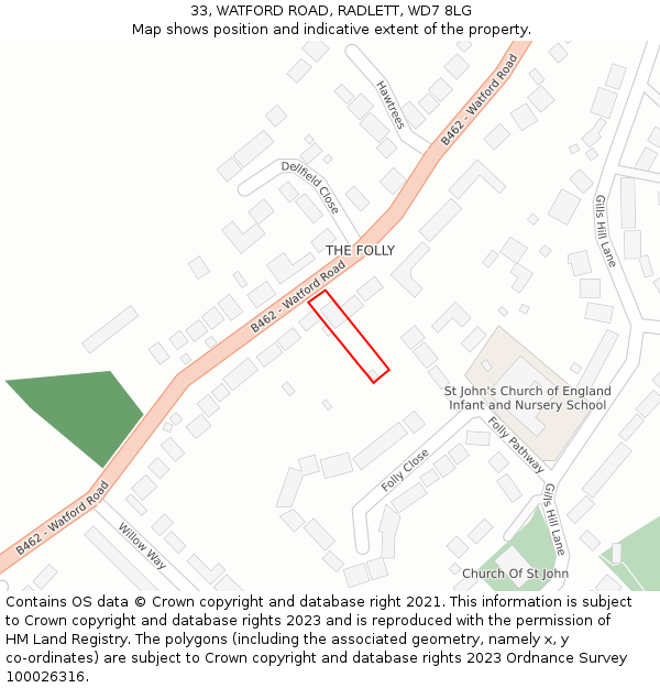 33, WATFORD ROAD, RADLETT, WD7 8LG: Location map and indicative extent of plot