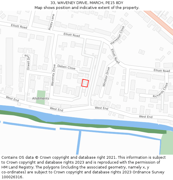 33, WAVENEY DRIVE, MARCH, PE15 8DY: Location map and indicative extent of plot