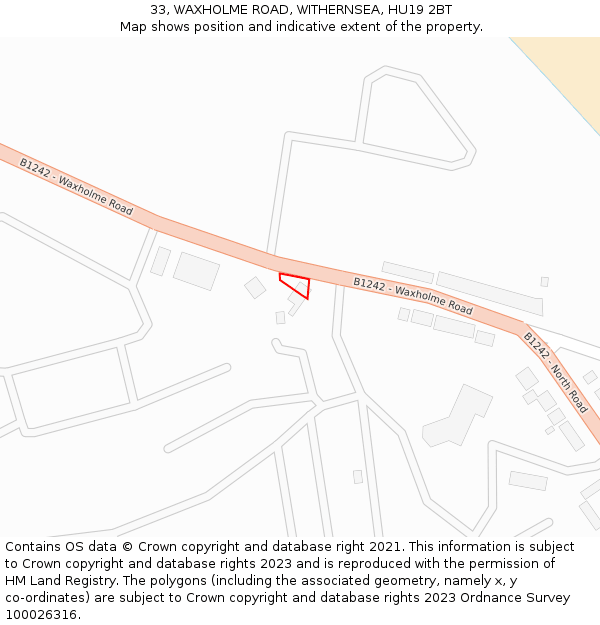 33, WAXHOLME ROAD, WITHERNSEA, HU19 2BT: Location map and indicative extent of plot