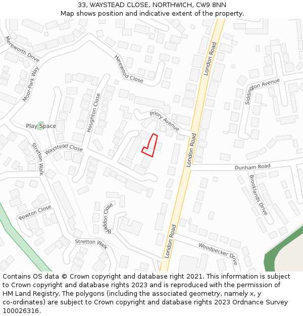 33, WAYSTEAD CLOSE, NORTHWICH, CW9 8NN: Location map and indicative extent of plot