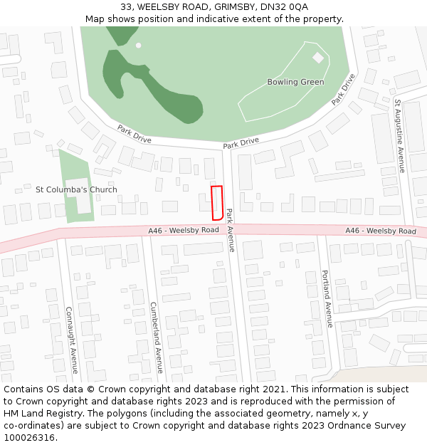 33, WEELSBY ROAD, GRIMSBY, DN32 0QA: Location map and indicative extent of plot