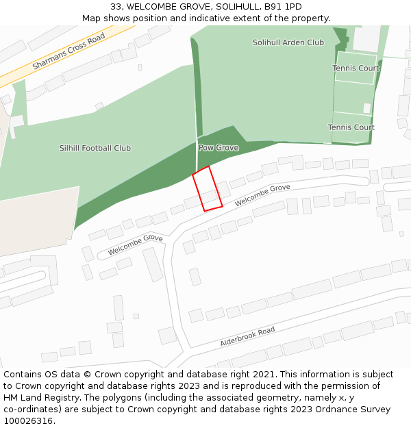 33, WELCOMBE GROVE, SOLIHULL, B91 1PD: Location map and indicative extent of plot