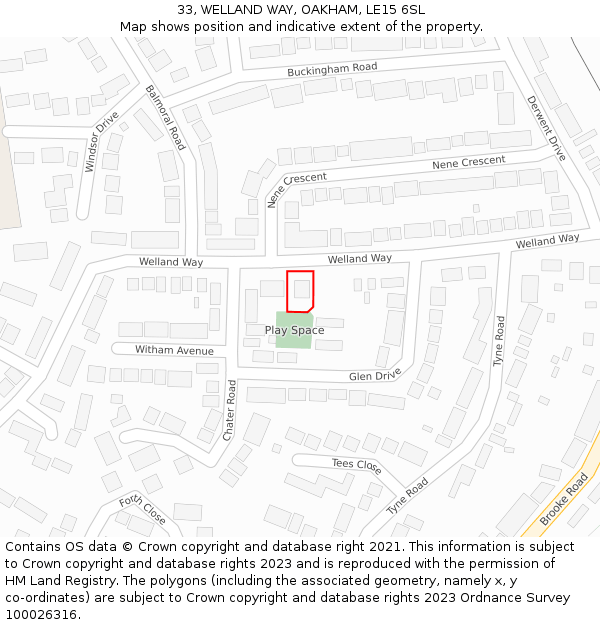 33, WELLAND WAY, OAKHAM, LE15 6SL: Location map and indicative extent of plot