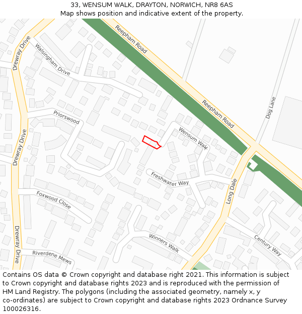 33, WENSUM WALK, DRAYTON, NORWICH, NR8 6AS: Location map and indicative extent of plot