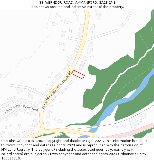 33, WERNDDU ROAD, AMMANFORD, SA18 2NE: Location map and indicative extent of plot