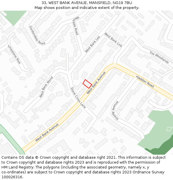 33, WEST BANK AVENUE, MANSFIELD, NG19 7BU: Location map and indicative extent of plot