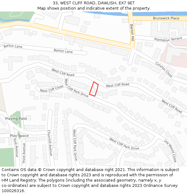 33, WEST CLIFF ROAD, DAWLISH, EX7 9ET: Location map and indicative extent of plot