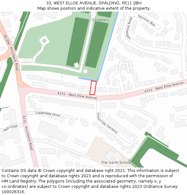 33, WEST ELLOE AVENUE, SPALDING, PE11 2BH: Location map and indicative extent of plot