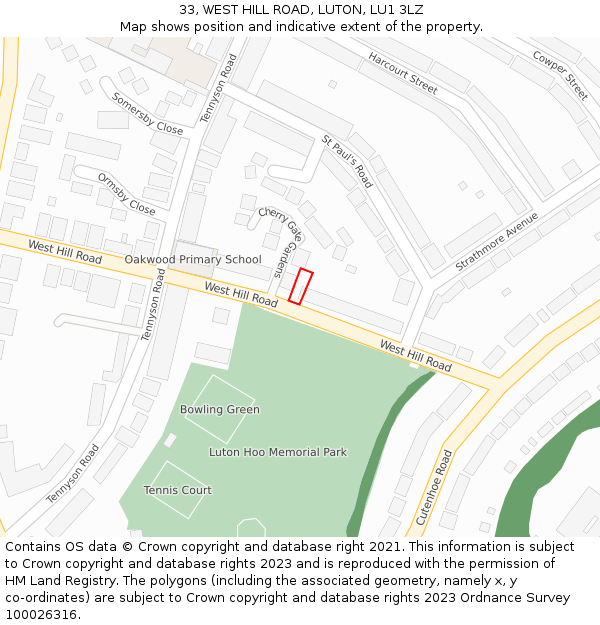 33, WEST HILL ROAD, LUTON, LU1 3LZ: Location map and indicative extent of plot