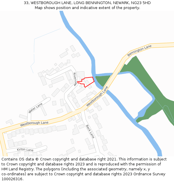 33, WESTBOROUGH LANE, LONG BENNINGTON, NEWARK, NG23 5HD: Location map and indicative extent of plot