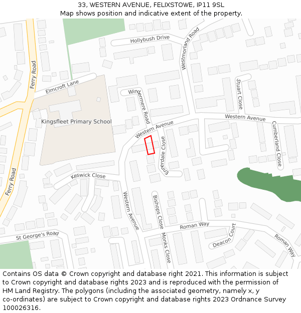33, WESTERN AVENUE, FELIXSTOWE, IP11 9SL: Location map and indicative extent of plot