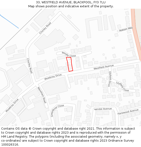 33, WESTFIELD AVENUE, BLACKPOOL, FY3 7LU: Location map and indicative extent of plot