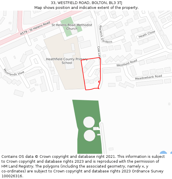 33, WESTFIELD ROAD, BOLTON, BL3 3TJ: Location map and indicative extent of plot