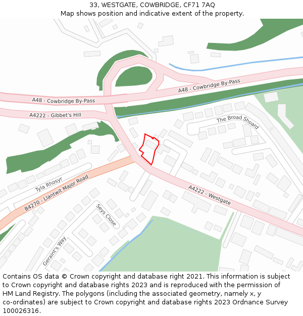 33, WESTGATE, COWBRIDGE, CF71 7AQ: Location map and indicative extent of plot