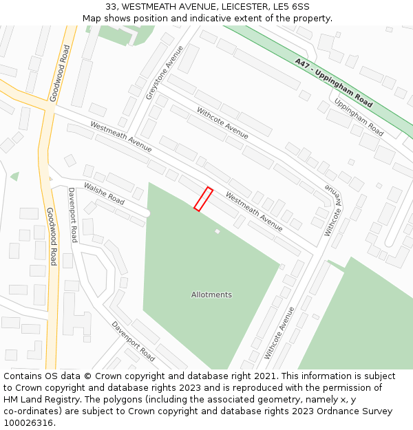 33, WESTMEATH AVENUE, LEICESTER, LE5 6SS: Location map and indicative extent of plot