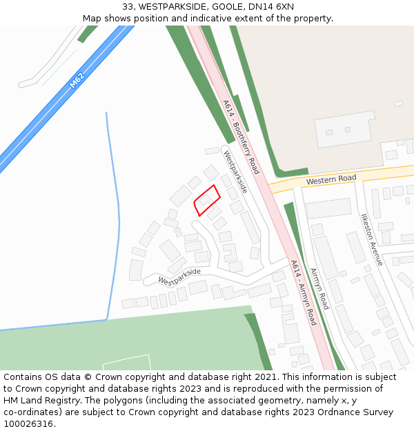 33, WESTPARKSIDE, GOOLE, DN14 6XN: Location map and indicative extent of plot