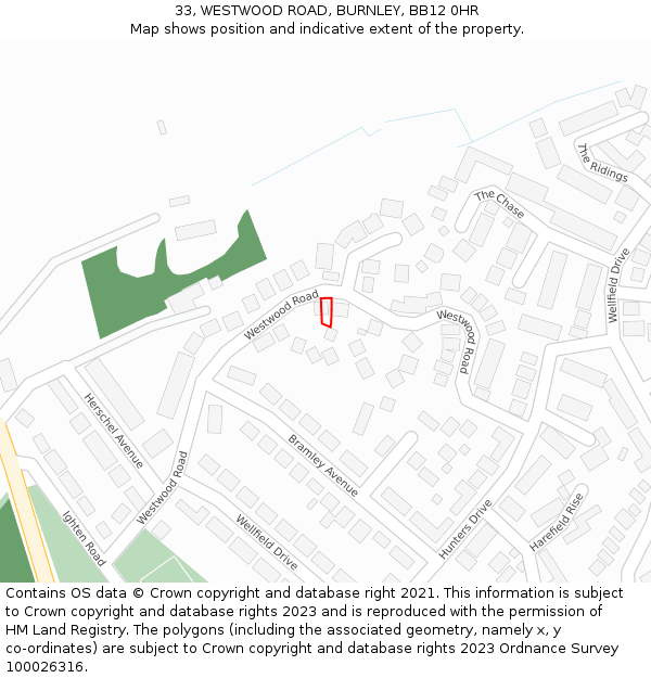 33, WESTWOOD ROAD, BURNLEY, BB12 0HR: Location map and indicative extent of plot