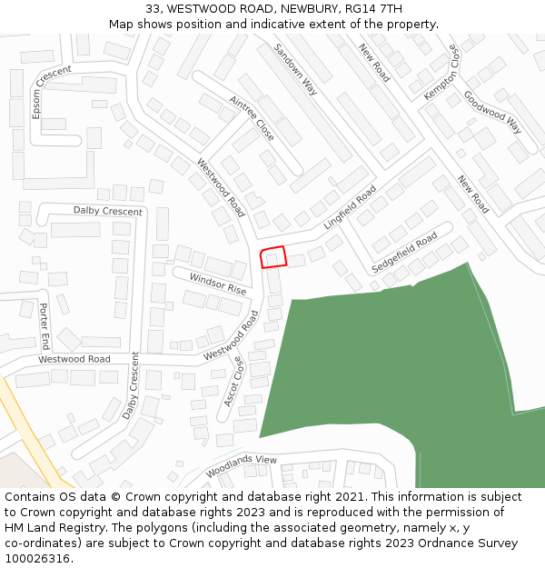 33, WESTWOOD ROAD, NEWBURY, RG14 7TH: Location map and indicative extent of plot