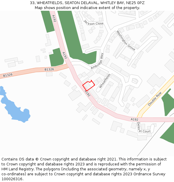 33, WHEATFIELDS, SEATON DELAVAL, WHITLEY BAY, NE25 0PZ: Location map and indicative extent of plot