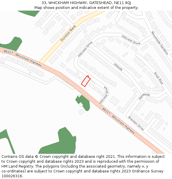 33, WHICKHAM HIGHWAY, GATESHEAD, NE11 9QJ: Location map and indicative extent of plot