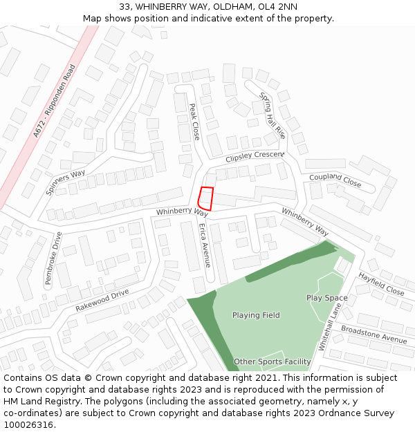 33, WHINBERRY WAY, OLDHAM, OL4 2NN: Location map and indicative extent of plot