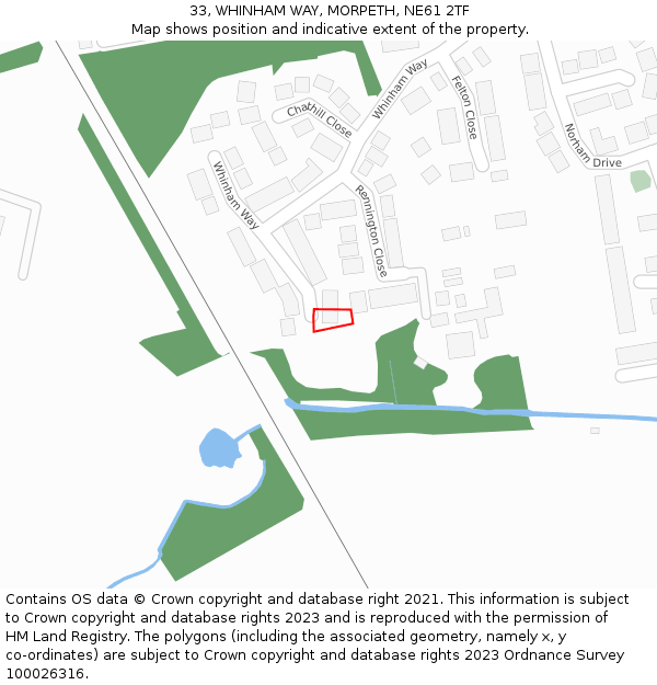 33, WHINHAM WAY, MORPETH, NE61 2TF: Location map and indicative extent of plot