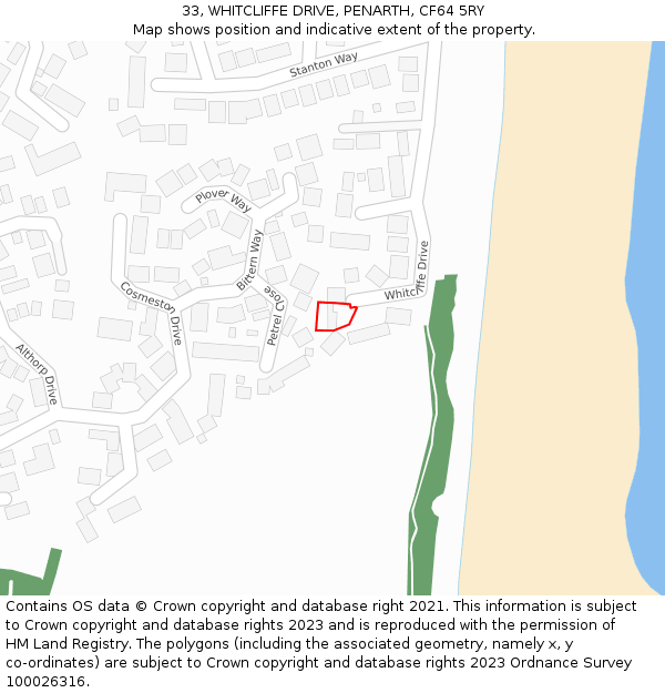 33, WHITCLIFFE DRIVE, PENARTH, CF64 5RY: Location map and indicative extent of plot