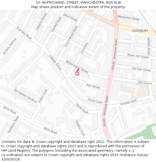 33, WHITECHAPEL STREET, MANCHESTER, M20 6UB: Location map and indicative extent of plot
