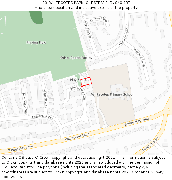 33, WHITECOTES PARK, CHESTERFIELD, S40 3RT: Location map and indicative extent of plot