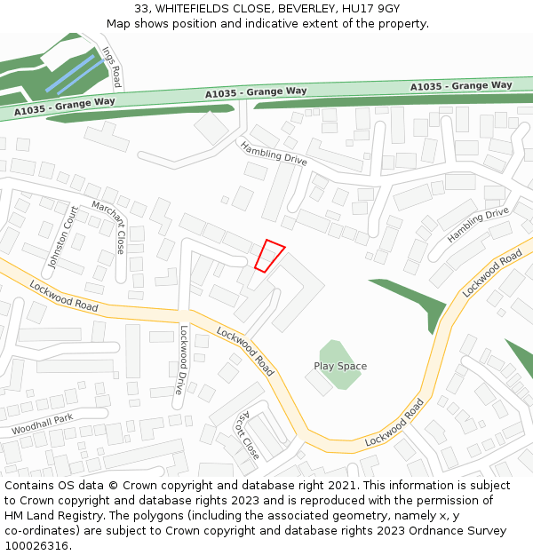 33, WHITEFIELDS CLOSE, BEVERLEY, HU17 9GY: Location map and indicative extent of plot