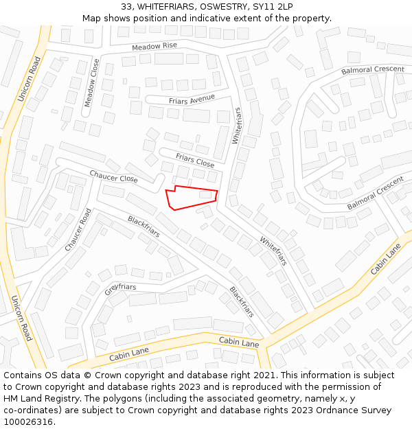 33, WHITEFRIARS, OSWESTRY, SY11 2LP: Location map and indicative extent of plot