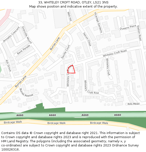 33, WHITELEY CROFT ROAD, OTLEY, LS21 3NS: Location map and indicative extent of plot