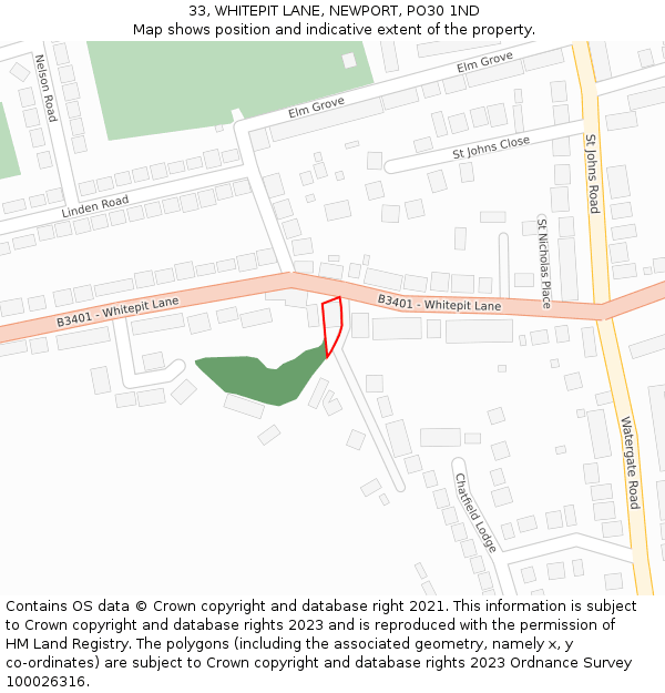 33, WHITEPIT LANE, NEWPORT, PO30 1ND: Location map and indicative extent of plot