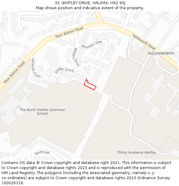 33, WHITLEY DRIVE, HALIFAX, HX2 9SJ: Location map and indicative extent of plot