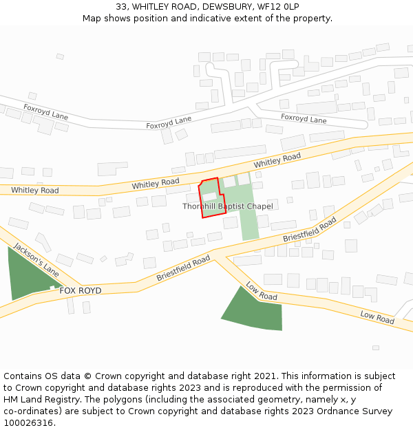 33, WHITLEY ROAD, DEWSBURY, WF12 0LP: Location map and indicative extent of plot