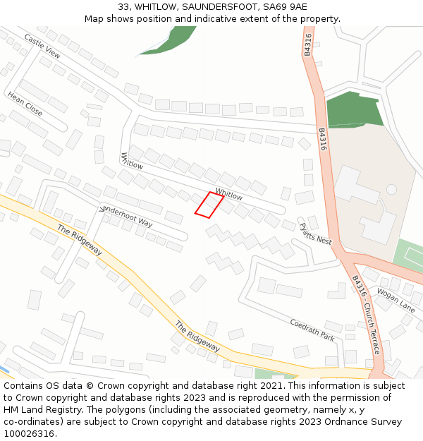 33, WHITLOW, SAUNDERSFOOT, SA69 9AE: Location map and indicative extent of plot