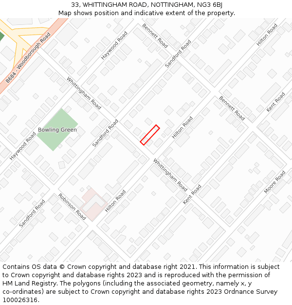 33, WHITTINGHAM ROAD, NOTTINGHAM, NG3 6BJ: Location map and indicative extent of plot