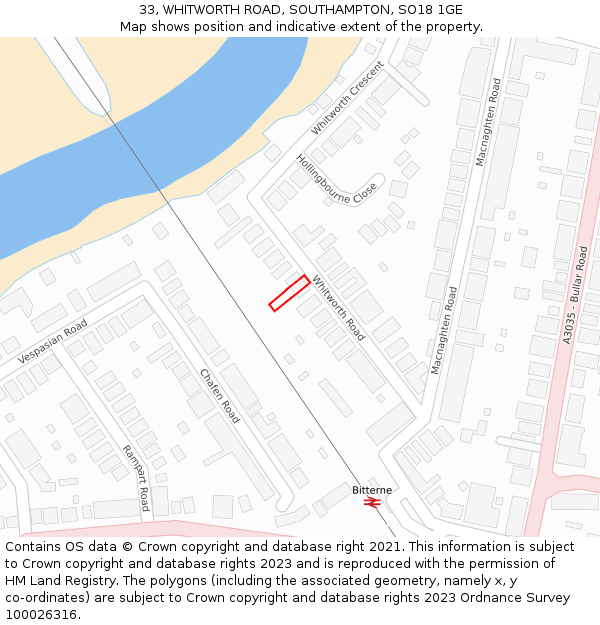 33, WHITWORTH ROAD, SOUTHAMPTON, SO18 1GE: Location map and indicative extent of plot