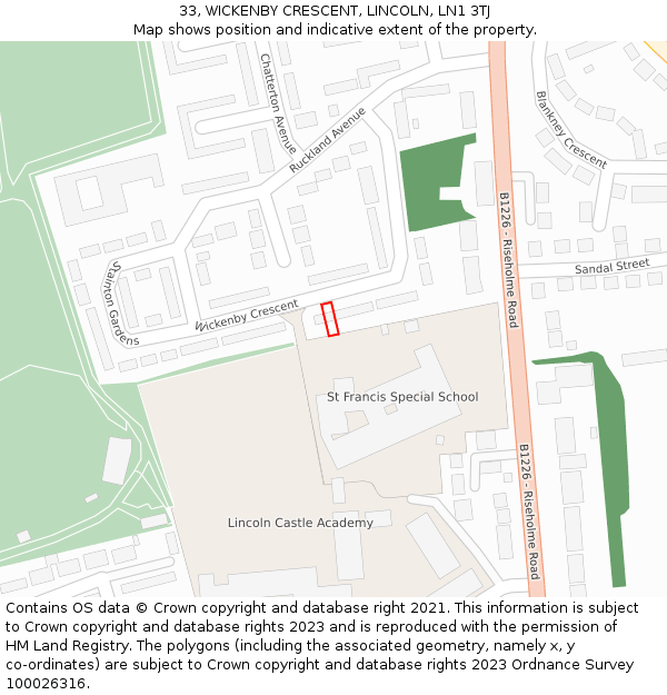 33, WICKENBY CRESCENT, LINCOLN, LN1 3TJ: Location map and indicative extent of plot